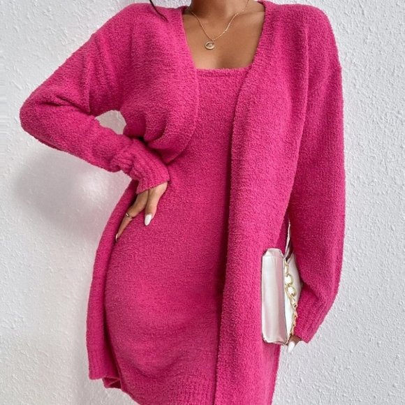 soft mini sweater dress and cardigan set pink - Picture 5 of 7